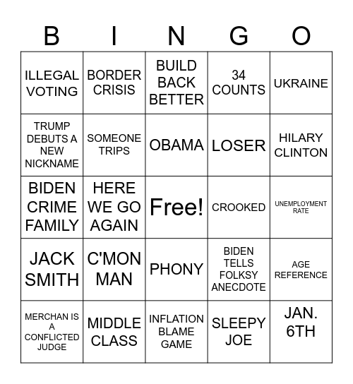 2024 Presidential Debate Bingo Card