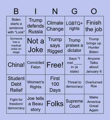 Debate 2024 Bingo Card