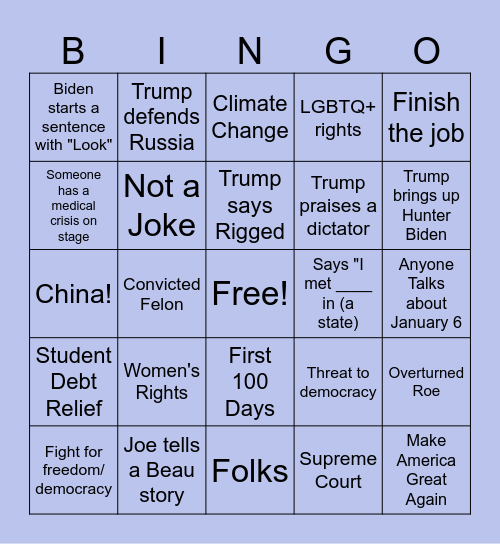 Debate 2024 Bingo Card