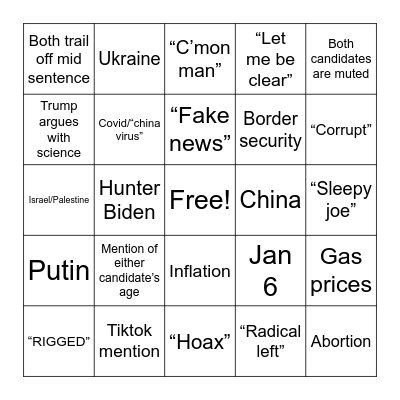 Verbal volley: June 27th debate Bingo Card