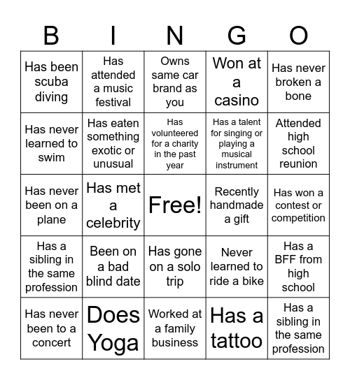 Human Bingo Card