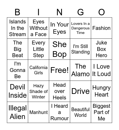 HN 1980's Songs #4 Bingo Card