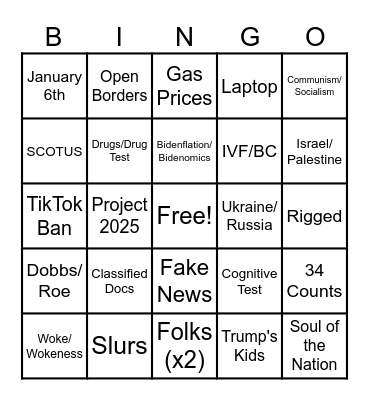 2024 Debate #1 Bingo Card