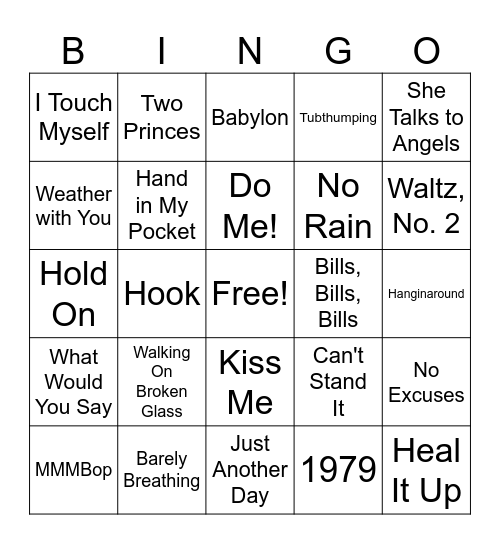 HN 1990's Songs #5 Bingo Card