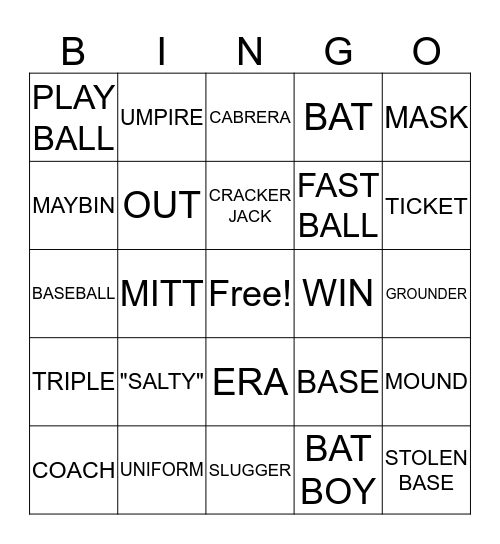 TIGER BASEBALL BINGO Card