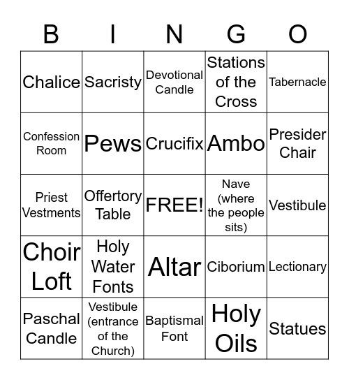 Tour of the Catholic Church Bingo Card