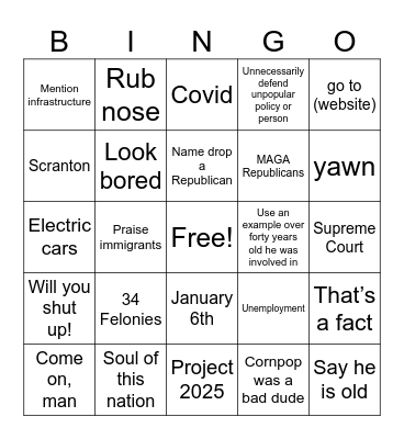 Biden debate bingo card Bingo Card