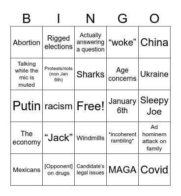 Presidential Debate 1 Bingo Card