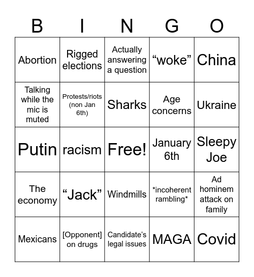 Presidential Debate 1 Bingo Card
