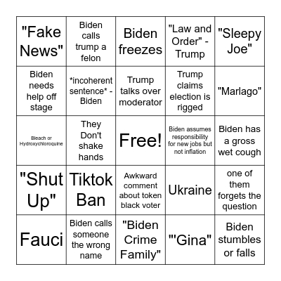 Presidential Debate Bingo Card