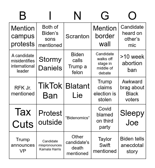 Debate Bingo Card