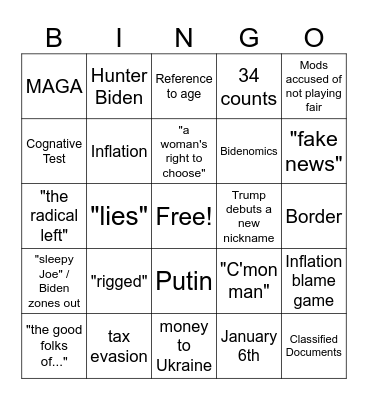 1st 2024 Presidential Debate Bingo Card