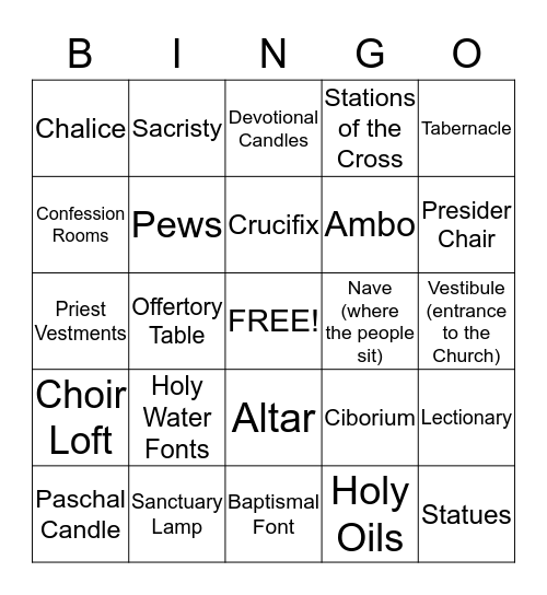 Tour of the Catholic Church Bingo Card