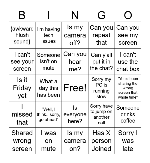 Things You Hear or Say in a Meeting Bingo Card
