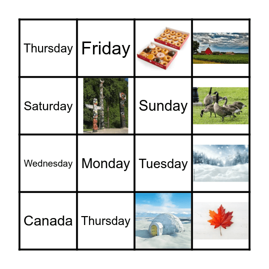 Canada Bingo Card