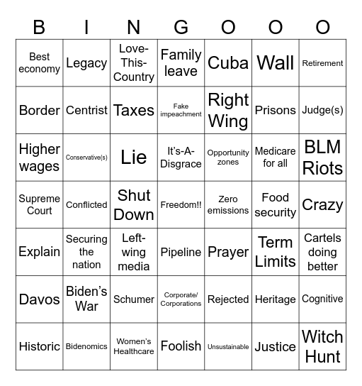 2024 Presidential Debate Bingo Card