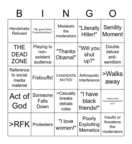 Senility Smackdown '24: Re-vengeance Bingo Card