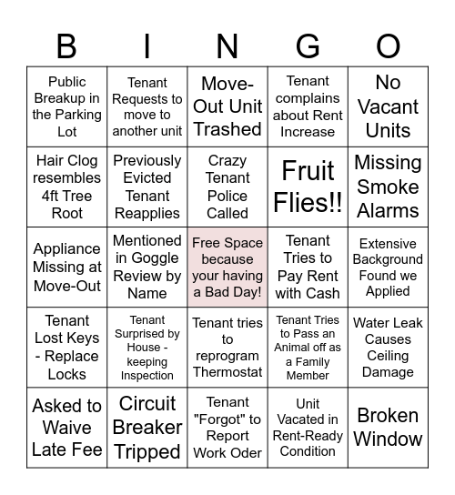 Property Management BINGO Card