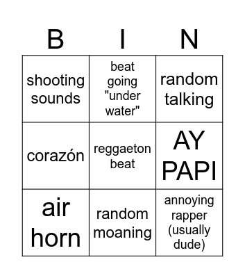 Is this song reggaeton? Bingo Card