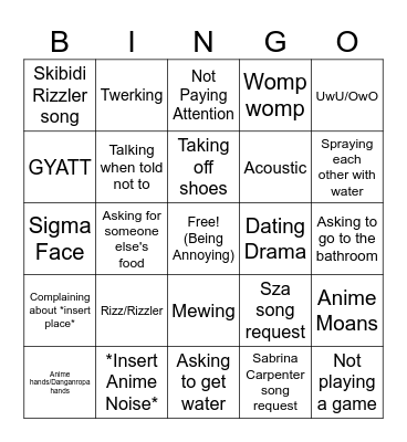 Brainrot Bingo Card