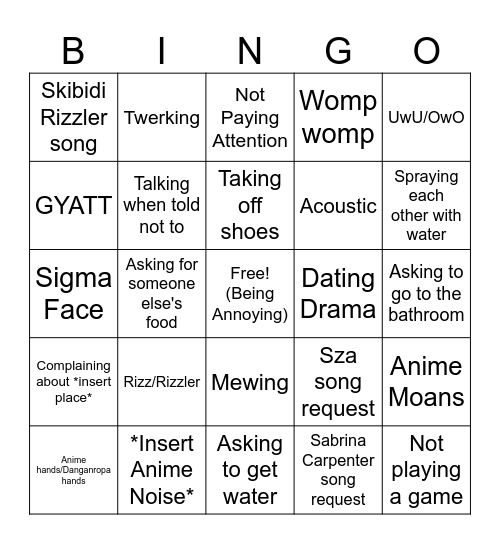 Brainrot Bingo Card