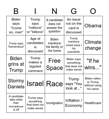 2024 debate bingo Card