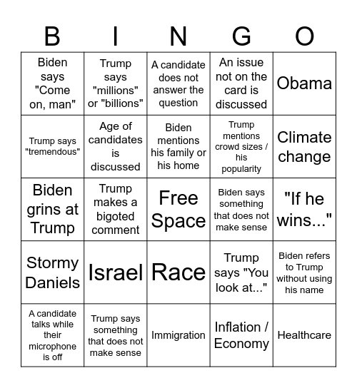 2024 debate bingo Card