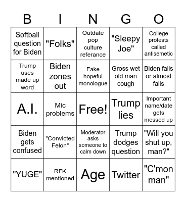 Presidential Debate Bingo Card