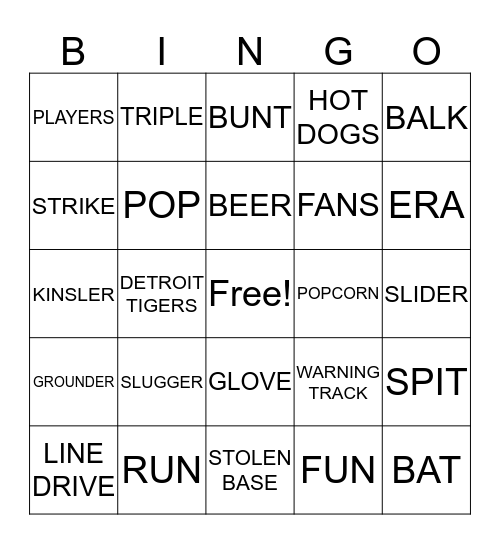 TIGER BASEBALL BINGO Card
