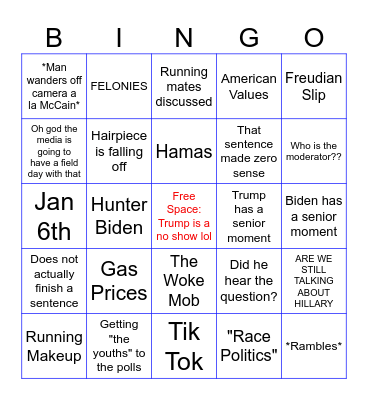 THE DEBATE (RIP) Bingo Card