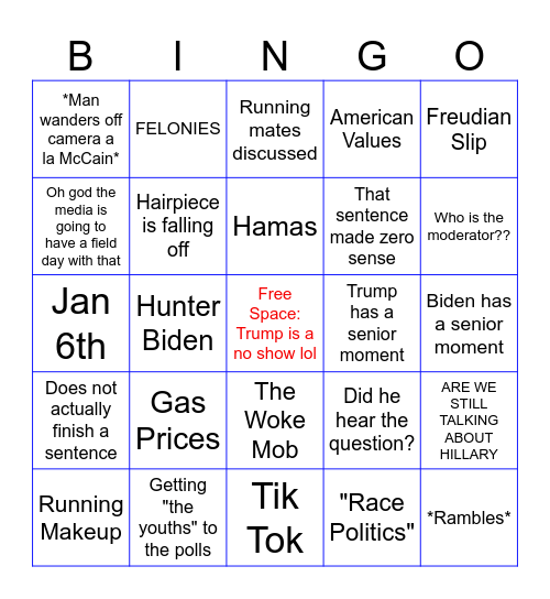 THE DEBATE (RIP) Bingo Card