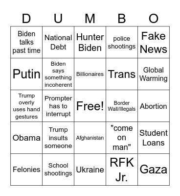 Presidential Debate 2024 Bingo Card