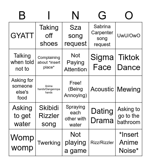 Brainrot Bingo Card