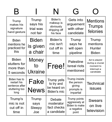 2024 Debate Bingo Card