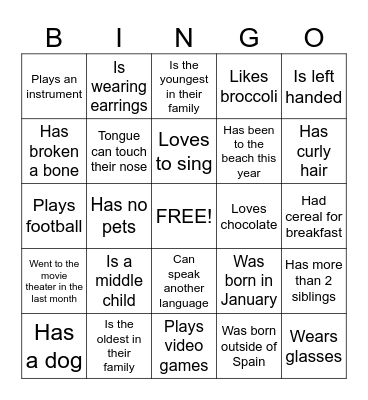 Get to know your team! Bingo Card