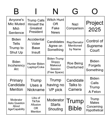 Debate 2024 Bingo Card