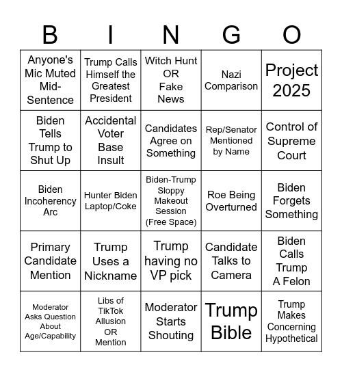 Debate 2024 Bingo Card