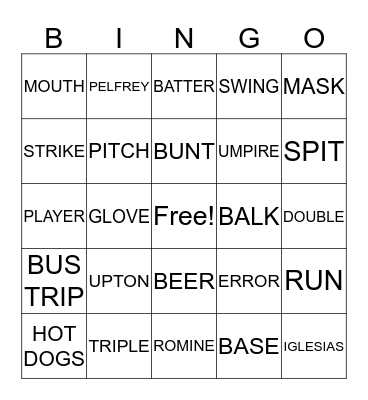 TIGER BASEBALL BINGO Card