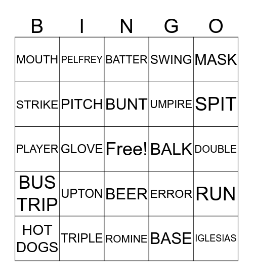 TIGER BASEBALL BINGO Card