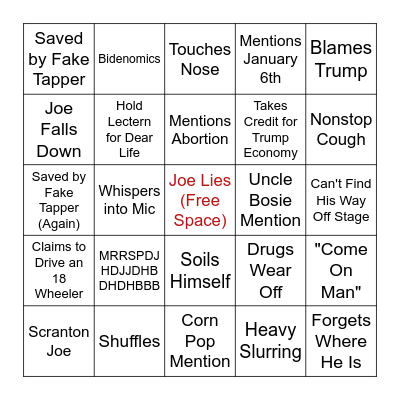 Biden Debate Night Bingo Card