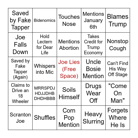 Biden Debate Night Bingo Card