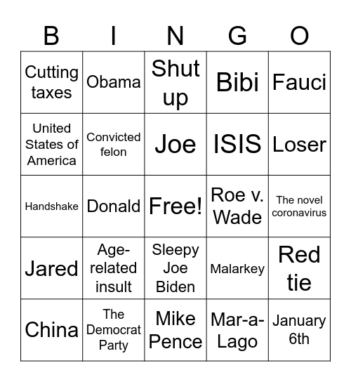 Debate 2024 Bingo Card