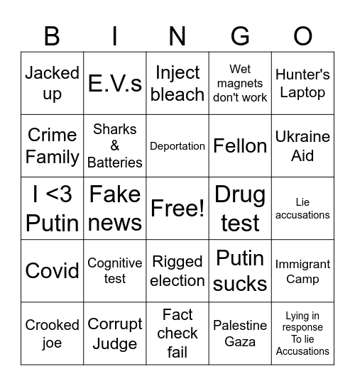 Dump Vs Biden Bingo Card