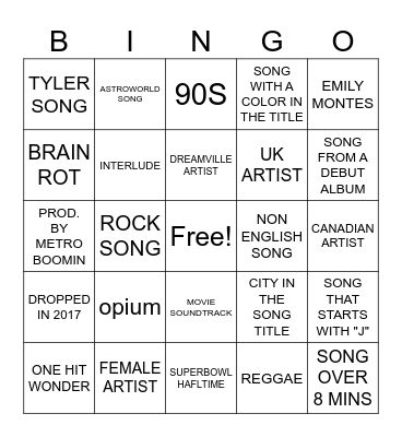 MUSIC BINGO EP 1 Bingo Card