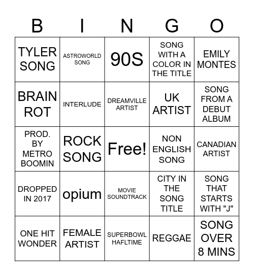 MUSIC BINGO EP 1 Bingo Card