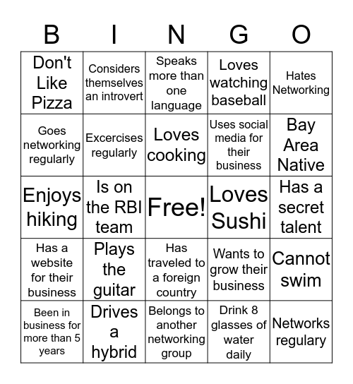 Let's Get To Know Each Other Bingo Card