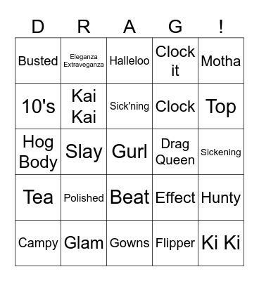 Drag Bingo Card