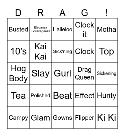 Drag Bingo Card