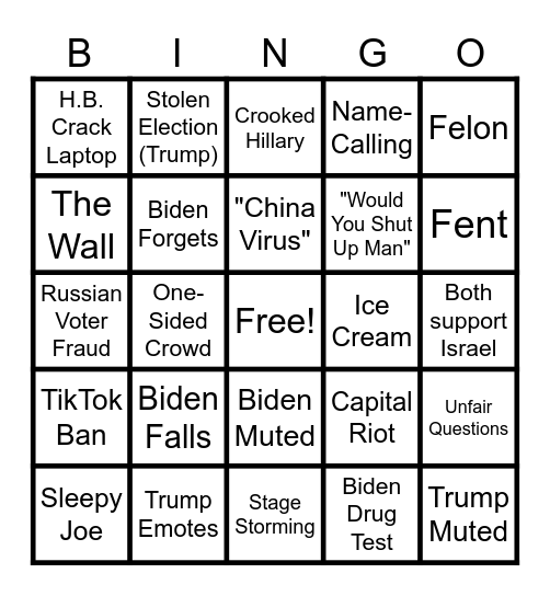 Presidential Debate 24 Bingo Card