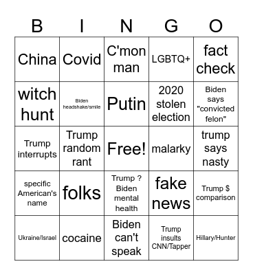 Biden-Trump Debate Bingo Card